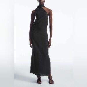 Cos Scarf Detail 100% Linen Asymmetrical Midi Dress